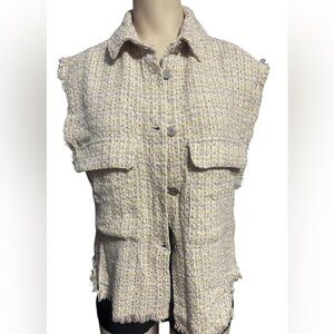 Zara Women's Tweed Vest - Cream and Gray